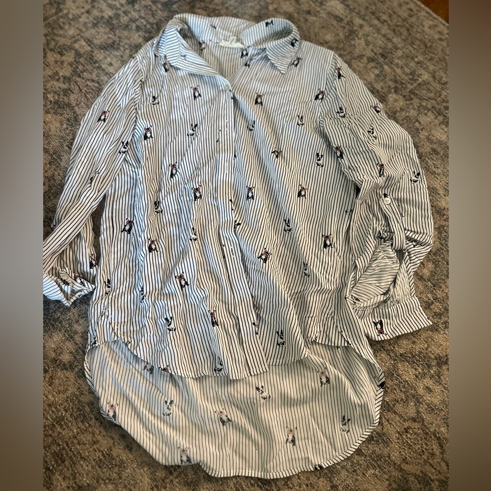 Jane and Delancey White Shirt with Navy Pinstripes